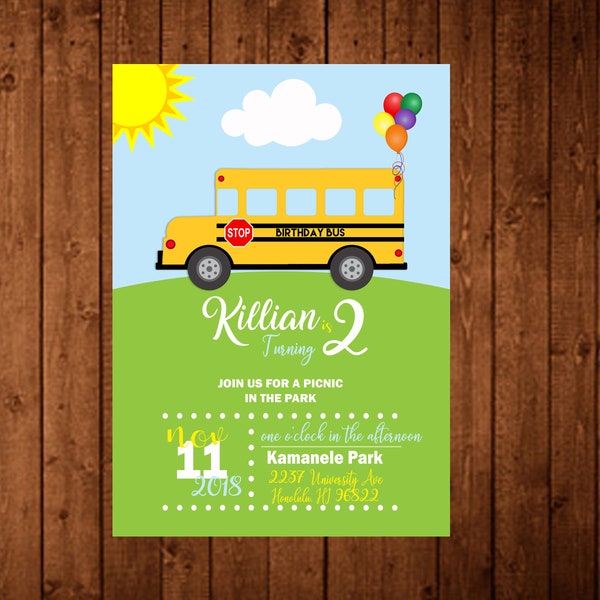 Wheels on the bus party invite