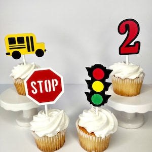 Wheels on the bus party cupcake toppers set