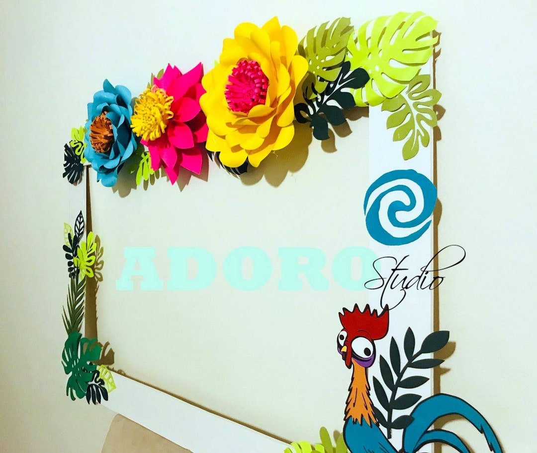 Moana Photo Booth Frame/birthday Party Selfie Frame Paper Flowers