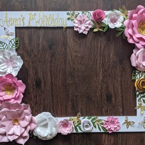 Floral photo Booth Frame: Enchanted Fairy Garden theme Birthday Party Prop