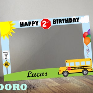 Wheels on the bus party photo booth frame digital