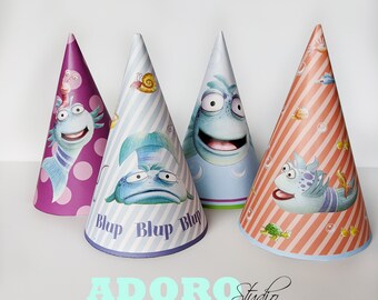Pout pout fish printables party hat / pez pucheros