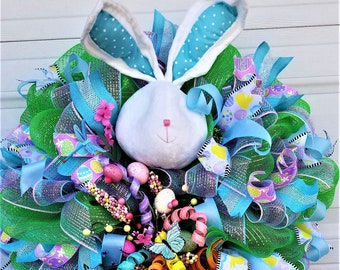 Easter Wreath with Bunny, Easter Bunny Wreath for Front Door, Easter Decor for Porch