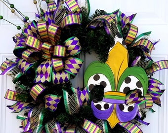 Mardi Gras Wreath Mardi Gras Wreath For Front Door Mardi Etsy