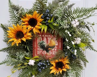 Farmhouse Wreath, Farmhouse Door Wreath, Farmhouse Door Decor, Fall Wreath, Fall Wreath Sunflower, Fall Door Wreath, Fall Door Decor