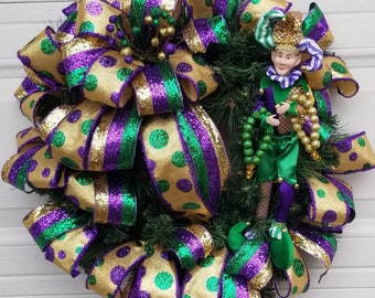 Mardi Gras Wreath for Front Door, Mardi Gras Decor, Fat Tuesday Wreath for Front Door