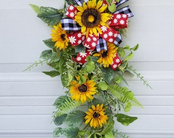 Farmhouse Swag with Sunflowers for Front Door