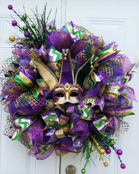 Mardi Gras Wreath Mardi Gras Wreath For Front Door Mardi Etsy