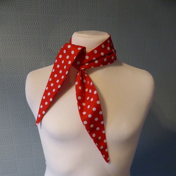 Red polka dot scarf, red white spots, retro style spotted scarf,  1940's rockabilly style neckerchief