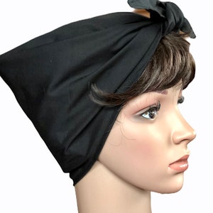 Retro Vintage style Black Rosie the Riveter hair scarf, land-girl headscarf,  hair wrap, forties turban pin upl