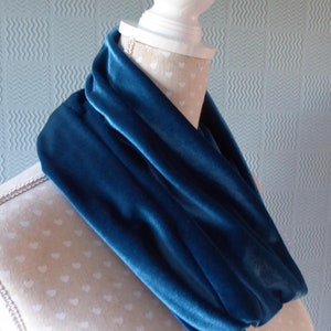 Teal velvet snood, aqua cowl loop scarf, aquamarine blue neckwarmer
