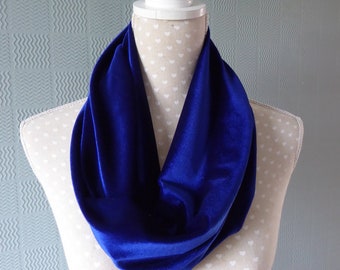 blue velvet loop scarf Navy blue velvet snood//cowl Christmas gift,