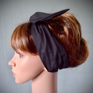 Vintage style Black cotton hair scarf, forties headband, retro vintage head scarf, 40’s rockabilly self tie pin up