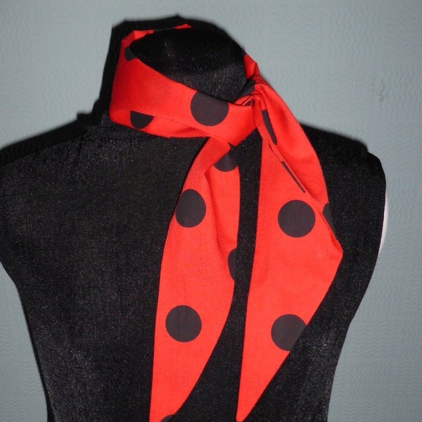 Écharpe à pois rouges et noirs, châle style vintage des années 40, foulard rétro à pois, cravate rockabilly