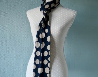 Navy skinny scarf paisley mod sixties thin biker tie blue bow long thin unisex