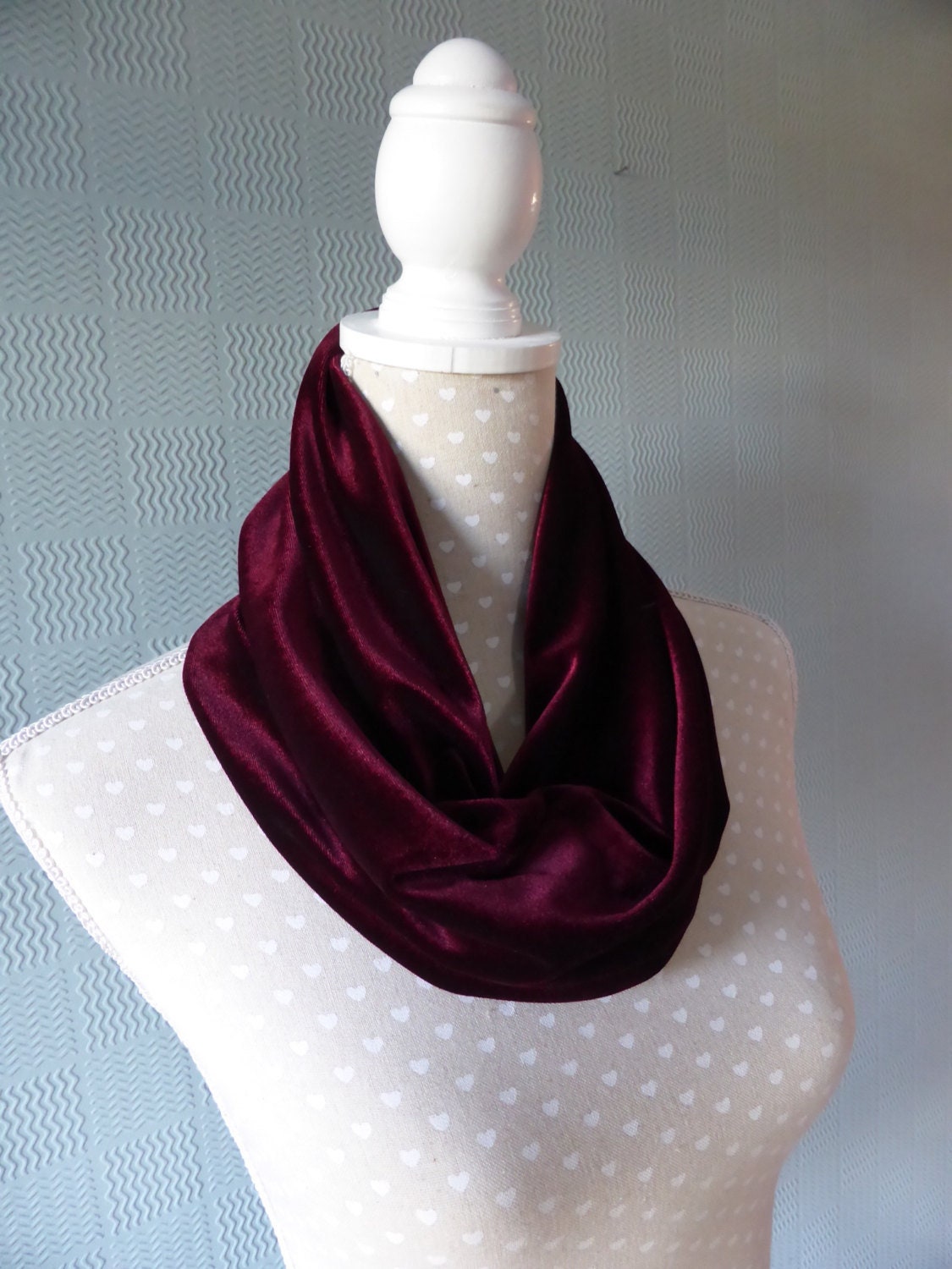 Blue Herringbone Tweed Snood Scarf with Reversible Velvet main image 1