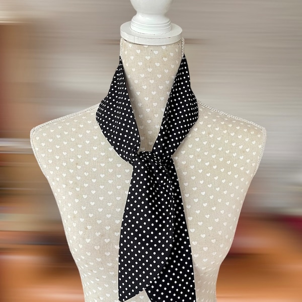 Black and white polka dot scarf,  retro vintage 50's look neckerchief, spotted rockabilly neck tie