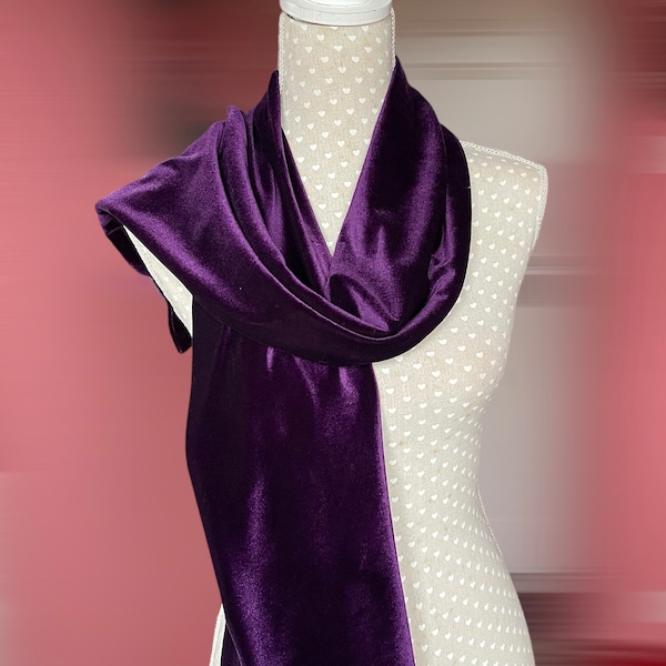 Purple velvet scarf, long luxury wrap, velour accessories, unisex gift