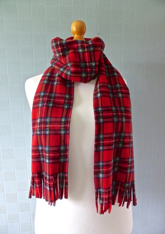 Red tartan snood plaid cowl Royal Stewart Tartan loop scarf fleece accessories