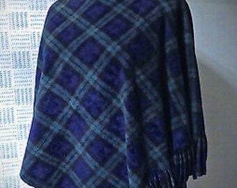 Black Watch tartan Poncho, blue green plaid, soft fleece, traditional Scottish design