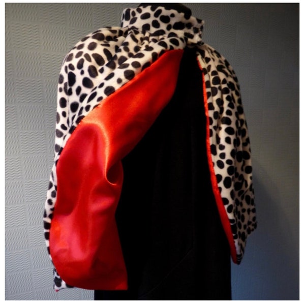 Dalmatian costume, faux fur cape, cloak, black and white spotted wrap