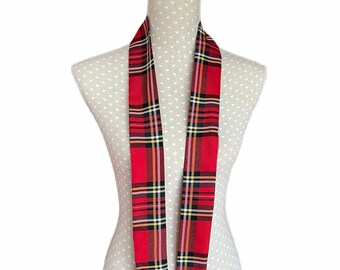 Red tartan skinny scarf, Royal Stewart Tartan, mod tie, Scottish neck bow, belt sash