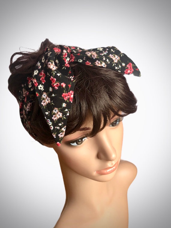 Black Flowered Hair Scarf Ditsy Head Scarf Self Tie Pin Up - Etsy Black Flowered Hair Scarf Ditsy Head Scarf Self Tie Pin Up - Etsy