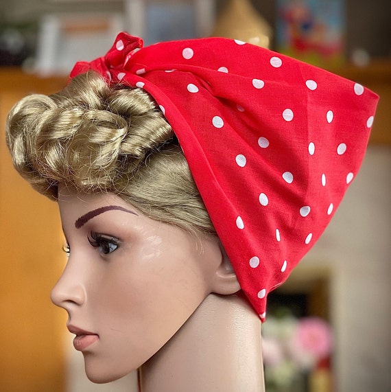 Red polka dot hair scarf Outlet