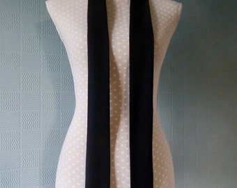 Long black skinny scarf, thin unisex mod tie, sixties narrow scarf