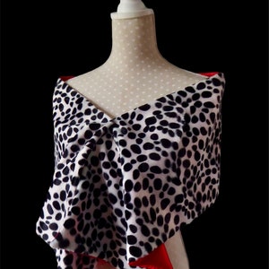 Black and white Dalmatian print stole, animal print shawl/scarf, red satin lining, fancy dress costume image 4