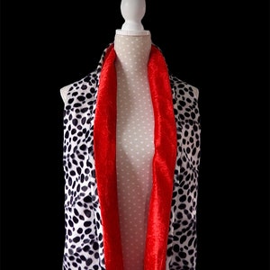 Black and white Dalmatian print stole, animal print shawl/scarf, red satin lining, fancy dress costume image 1