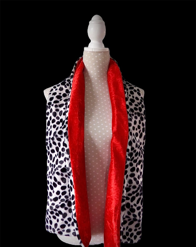 Black and white Dalmatian print stole, animal print shawl/scarf, red satin lining, fancy dress costume image 1