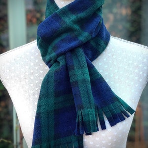 Black Watch Tartan scarf, blue checked fleece, green Scottish plaid, unisex neck warmer