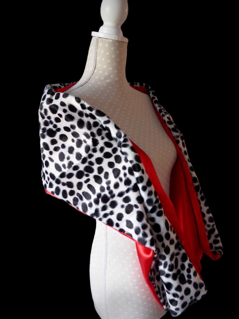 Black and white Dalmatian print stole, animal print shawl/scarf, red satin lining, fancy dress costume image 2