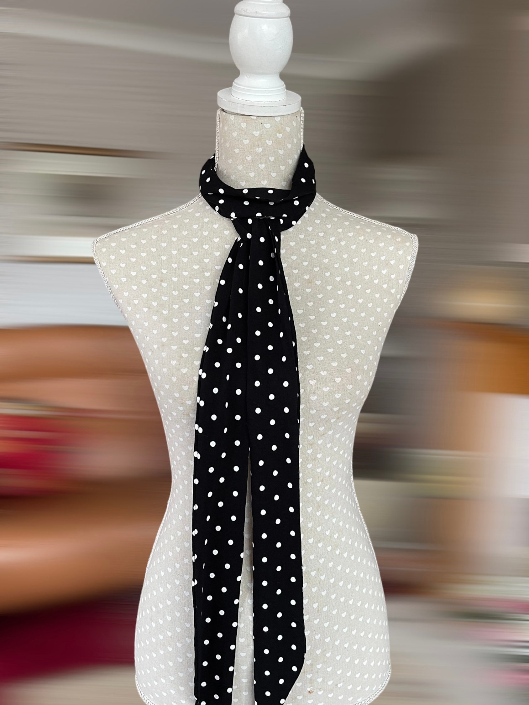 Black Polka Dot Silk Aviator Scarf