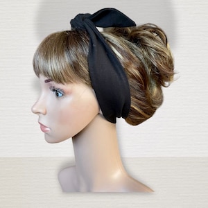 Vintage style Black stretch hair scarf, forties headband, retro vintage hair wrap, 40’s self tie pin up
