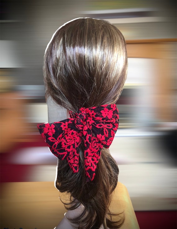 Bufanda de pelo de encaje rojo y negro, pasador de amarre elástico, diadema  gótica -  México