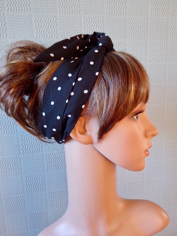 fifties scarf Black and white spotted hair scarf retro 50/'s style headband