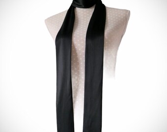 Sixties mod scarf long thin tie black scarf with gold stripes retro thin scarf