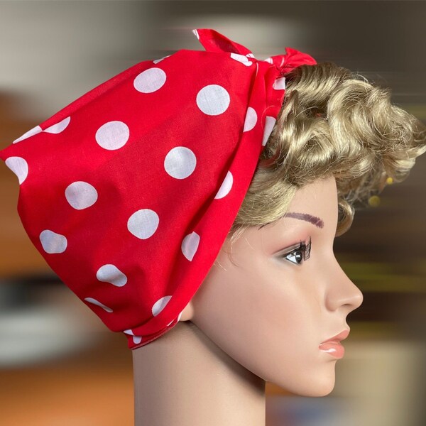 Red Polka Dot Head Scarf Etsy