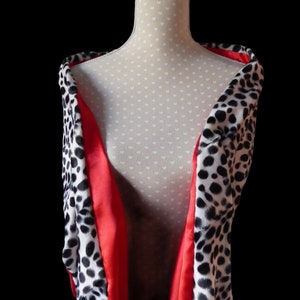 Black and white Dalmatian print stole, animal print shawl/scarf, red satin lining, fancy dress costume 66