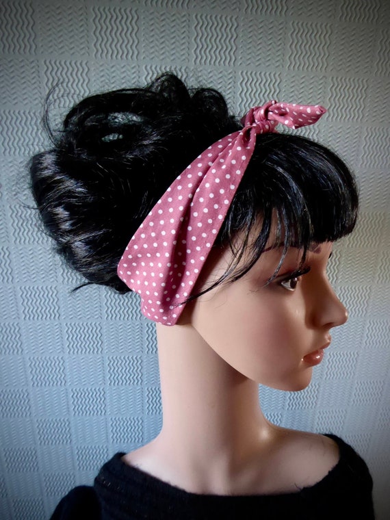HEAD SCARF HAIR BAND black red tropical print bow stretch jersey rockabilly new