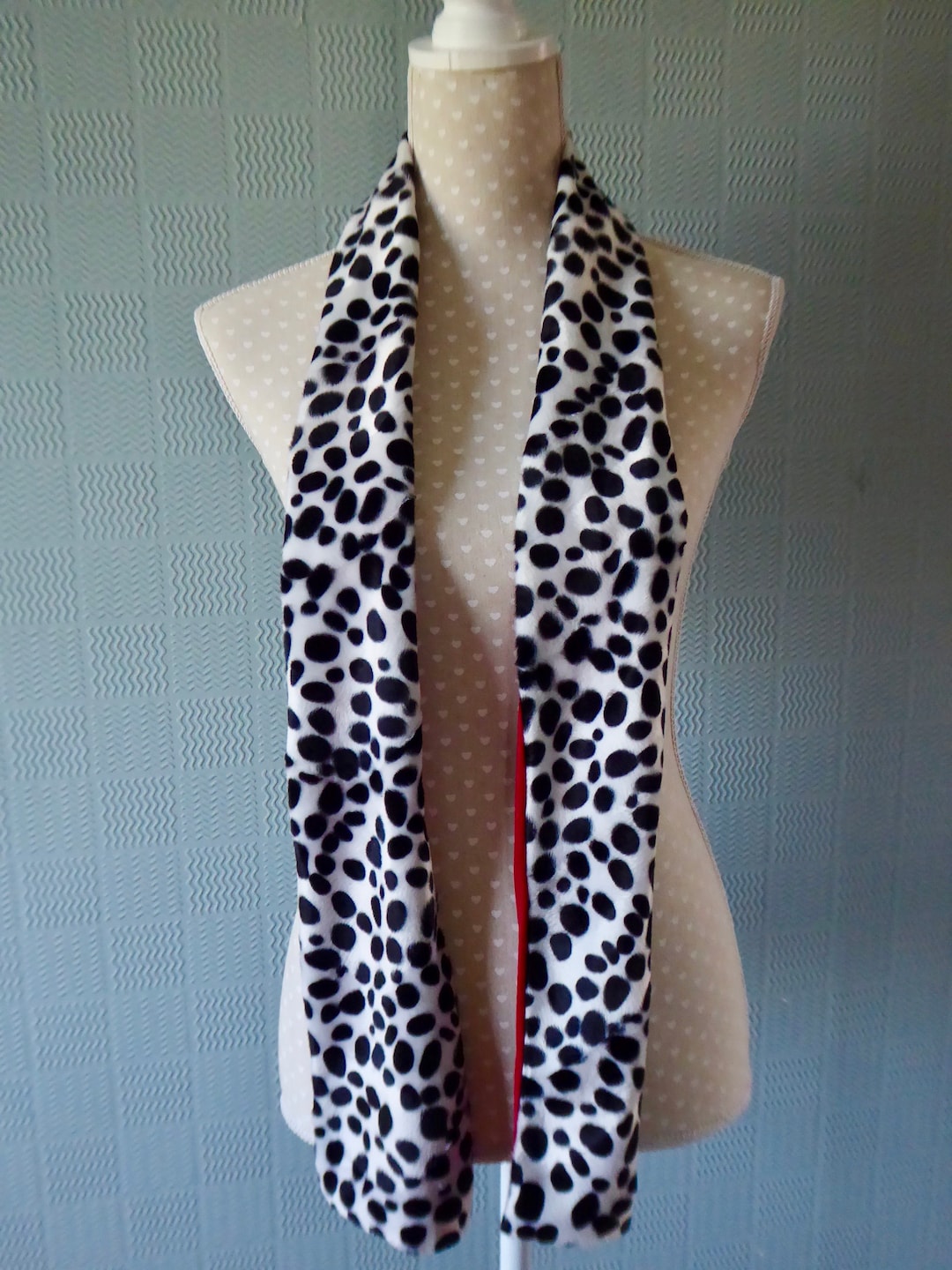 Dalmatian Skinny Scarf Animal Print Mod Tie Velboa Faux Fur Etsy