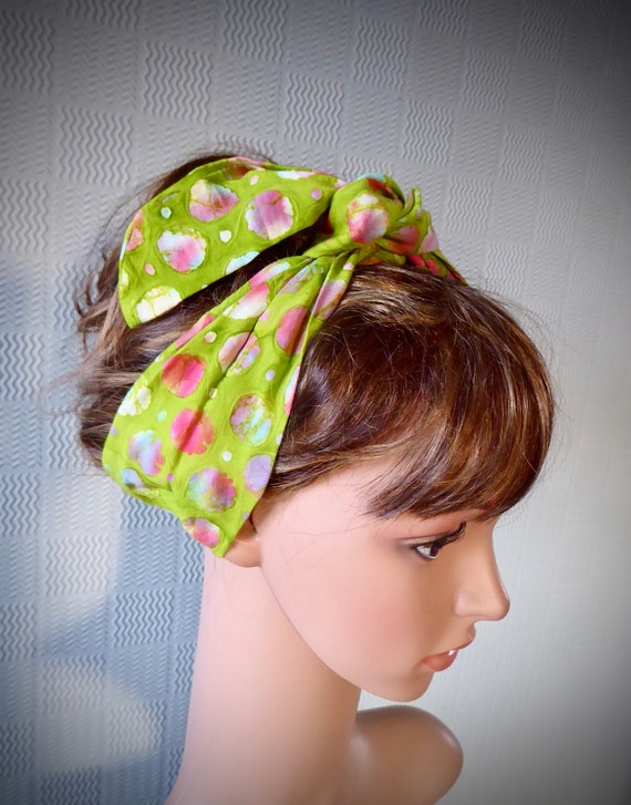 Green Batik Hair Scarf African Cotton Hair Wrap Pink Green Etsy