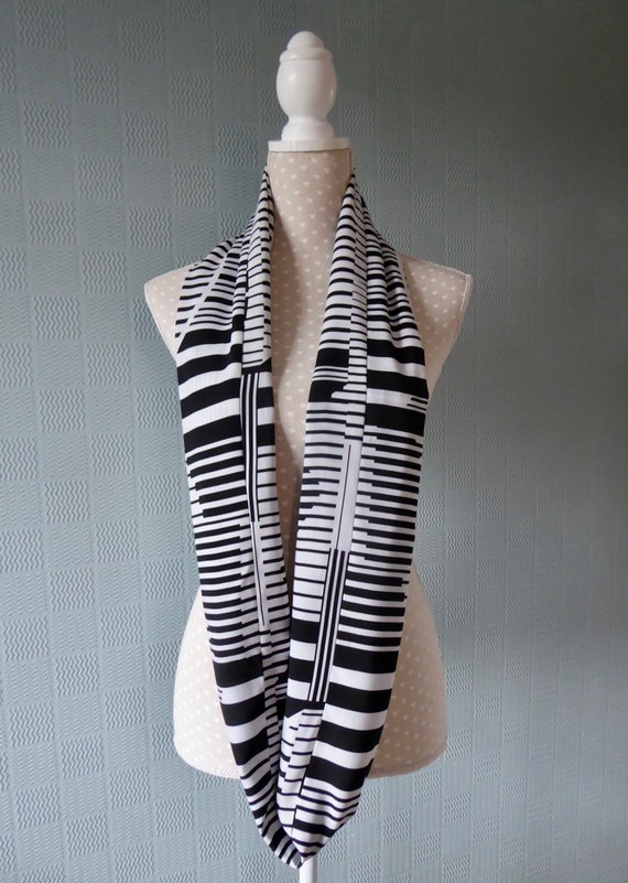 abstract music look double loop striped scarf black and white infinity scarf