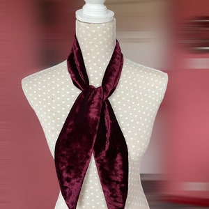 Maroon velvet scarf, sixties mod tie, retro rockstar neck ware, unisex gift