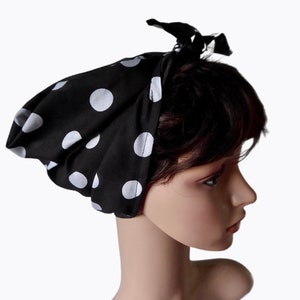 Retro Vintage style Black polka dot hair scarf, Rosie the Riveter turban wrap,  head scarf, cotton forties land girl pin up