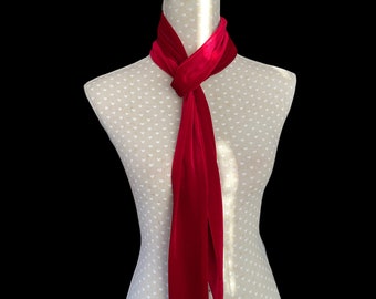 Red velvet skinny scarf long thin sixties tie mod retro style Accessory unisex gift