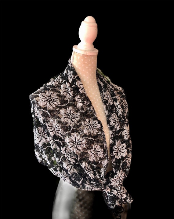 Black and white lace stole, evening shawl, summer wrap, black gothic scarf