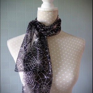 Black and silver lace scarf, spiders and webs stole, Gothic fancy dress, Halloween accessories
